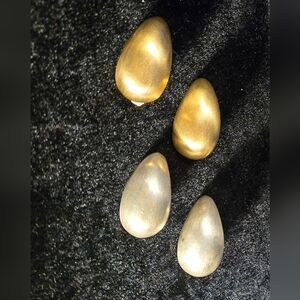 2 Pairs 1 Gold and 1 Silver Large Chunky Teardrop Clip On Earrings